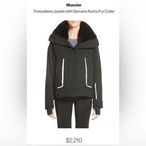 Moncler Troisvallees Jacket with Genuine Nutria Fur Collar Ski Jacket NWT